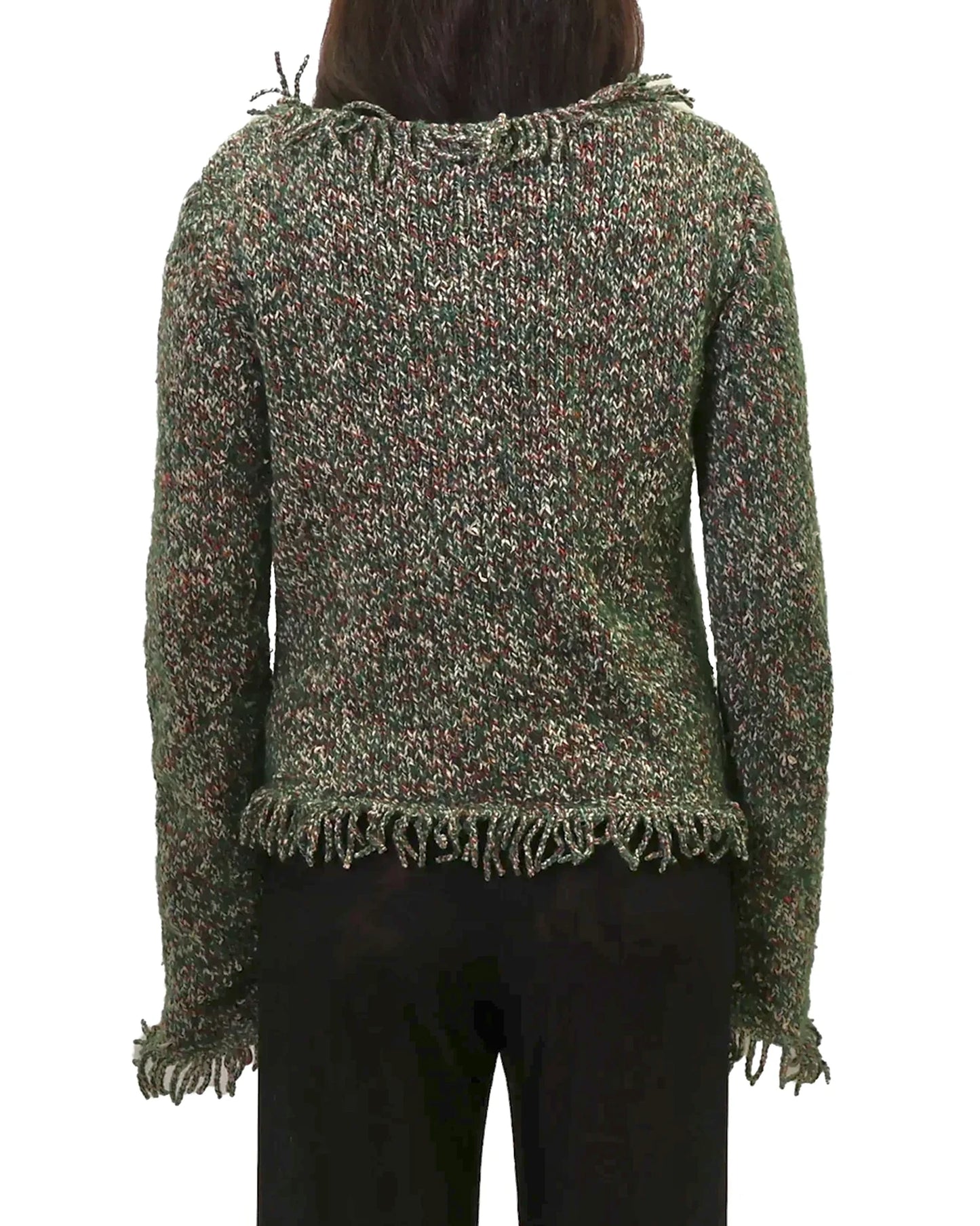 Floriana | mélange plain knit with cardigan fringes and pockets