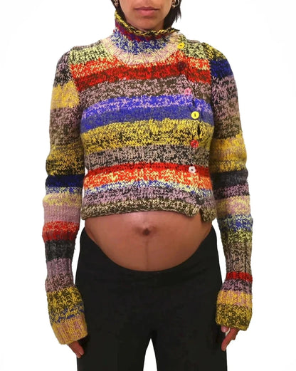 Blerta | asymmetric plain knit turtle cardigan with various buttons