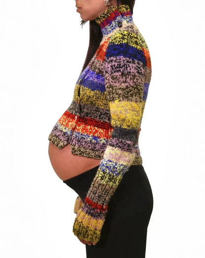 Blerta | asymmetric plain knit turtle cardigan with various buttons