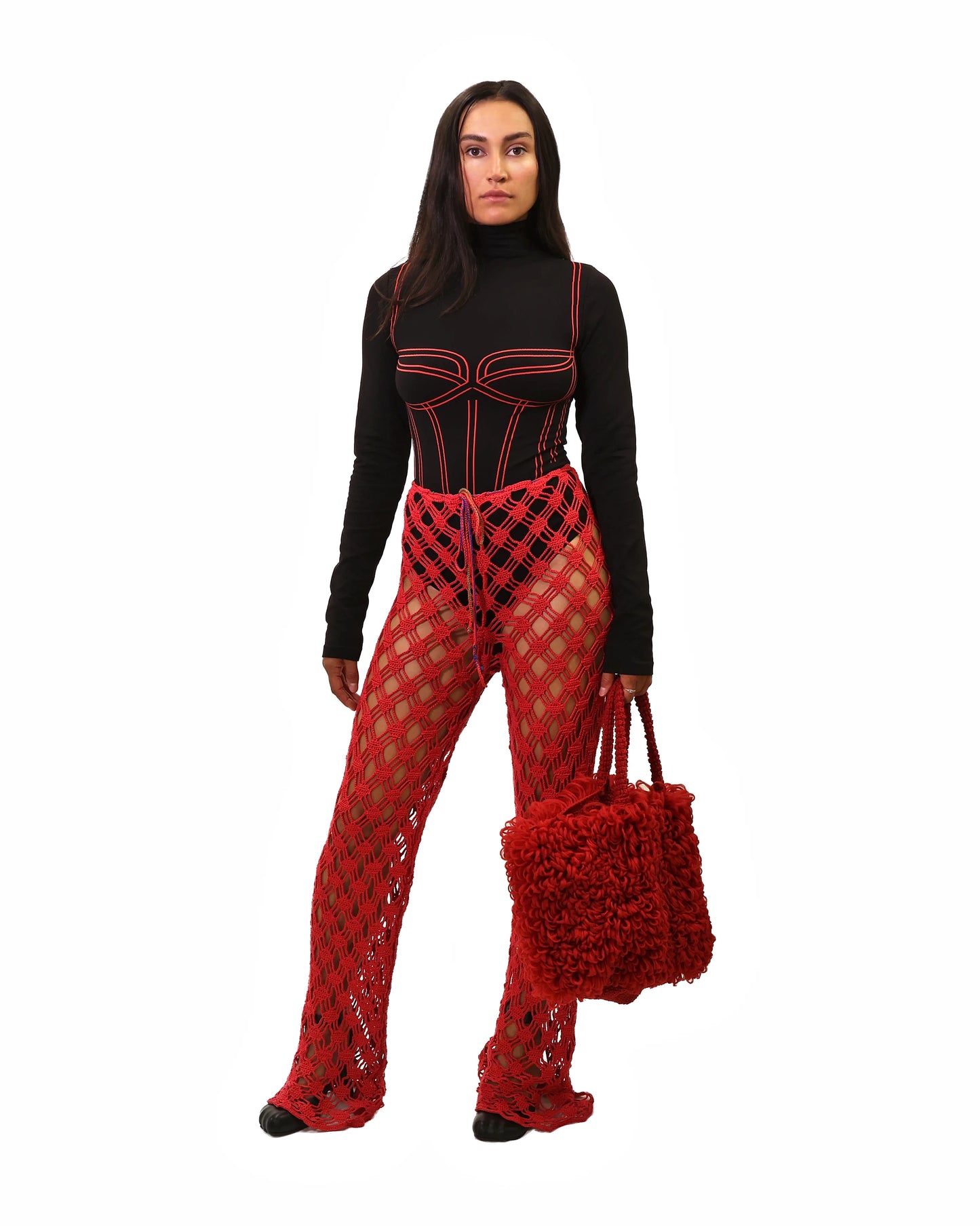 Besa | bias vichy crochet trousers with drawstring