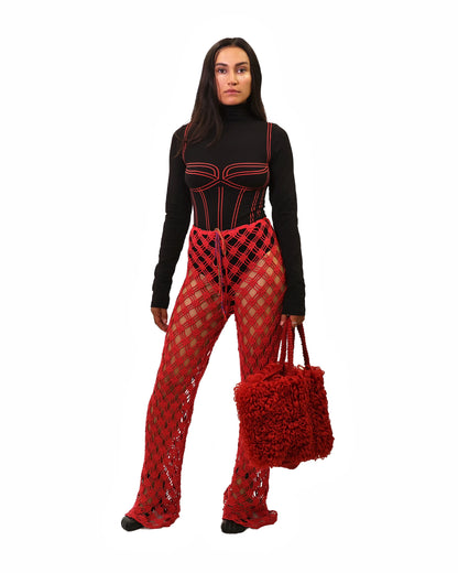 Besa | bias vichy crochet trousers with drawstring