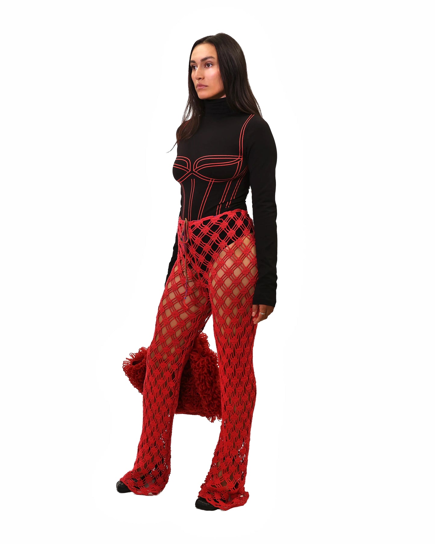 Besa | bias vichy crochet trousers with drawstring