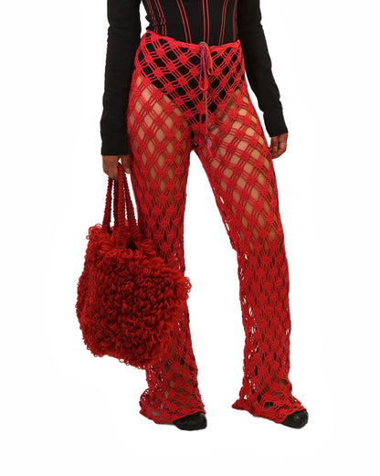 Besa | bias vichy crochet trousers with drawstring