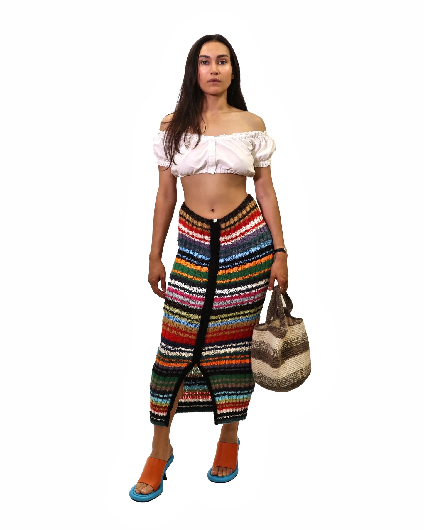 Hana | striped rib knit skirt with zip and elastic waist