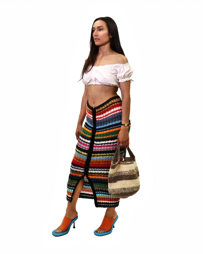 Hana | striped rib knit skirt with zip and elastic waist