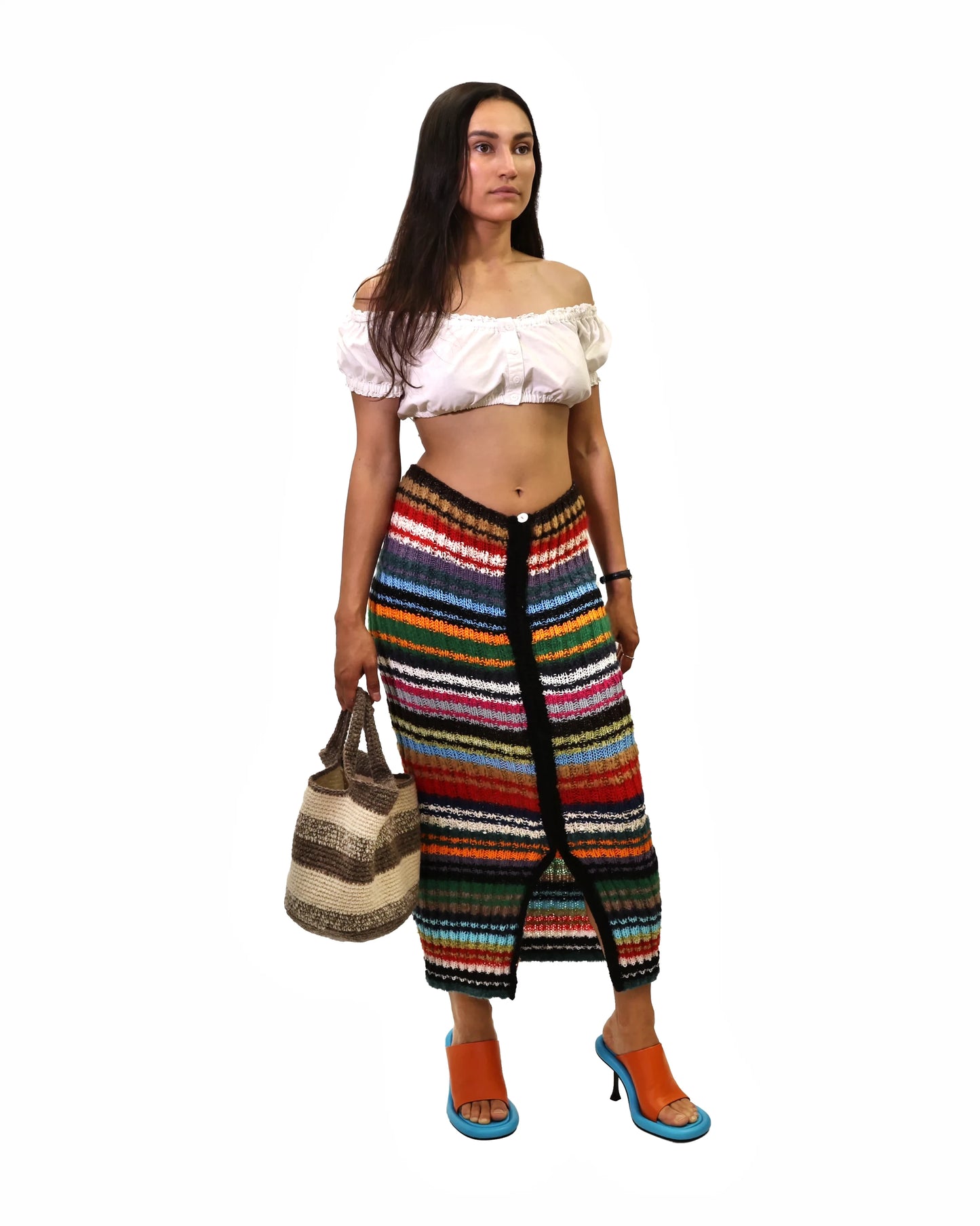 Hana | striped rib knit skirt with zip and elastic waist