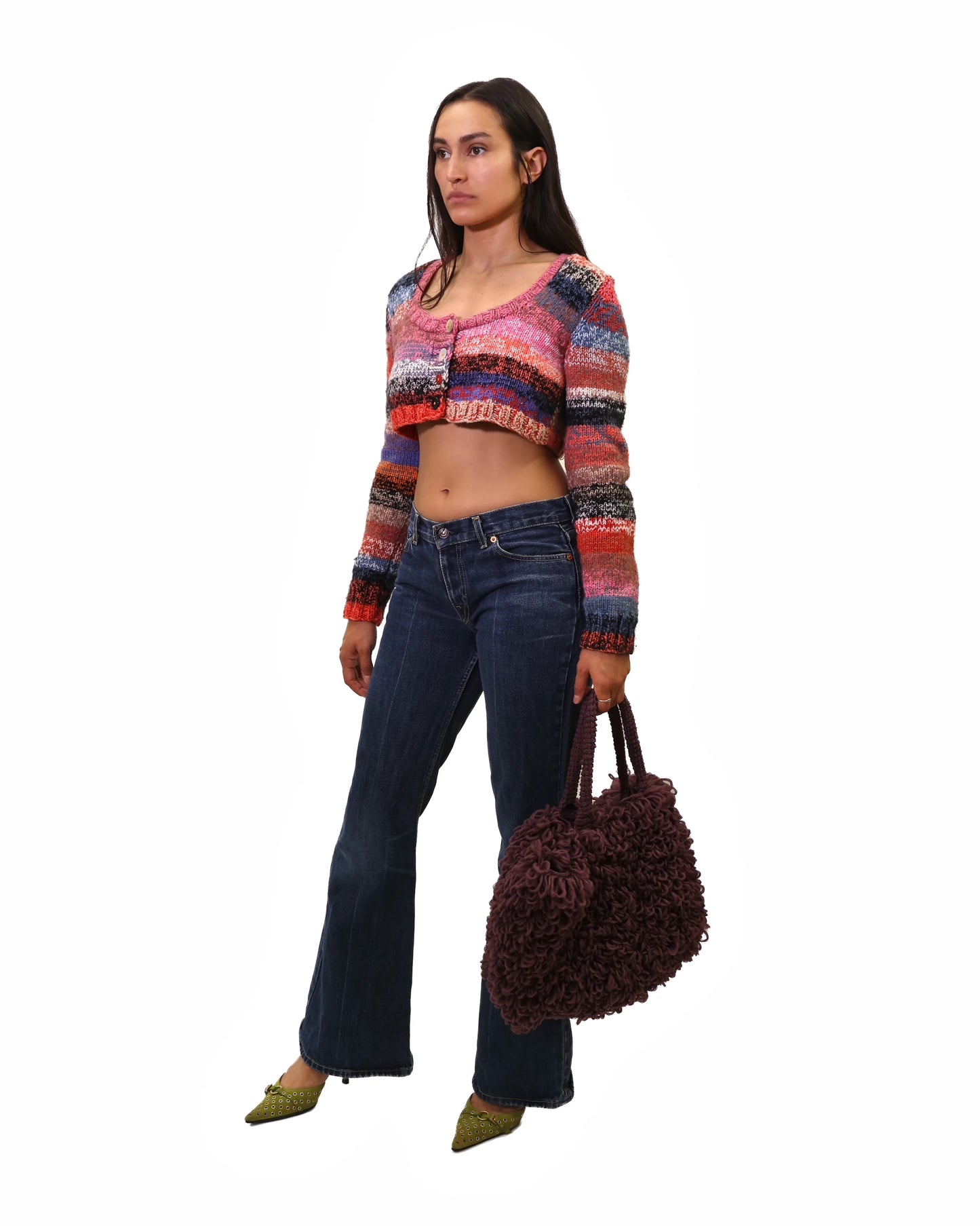 Yllka | cropped stripe plain knit cardigan with various buttons