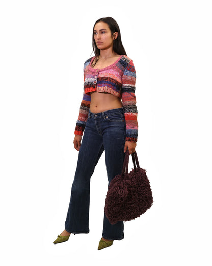 Yllka | cropped stripe plain knit cardigan with various buttons