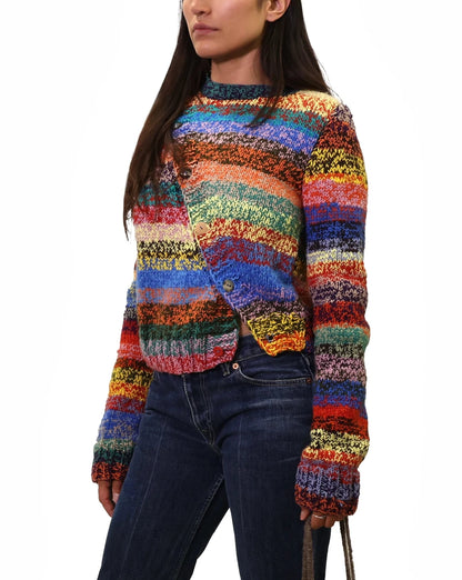 Agnesa | diagonal plain knit cardigan with various buttons