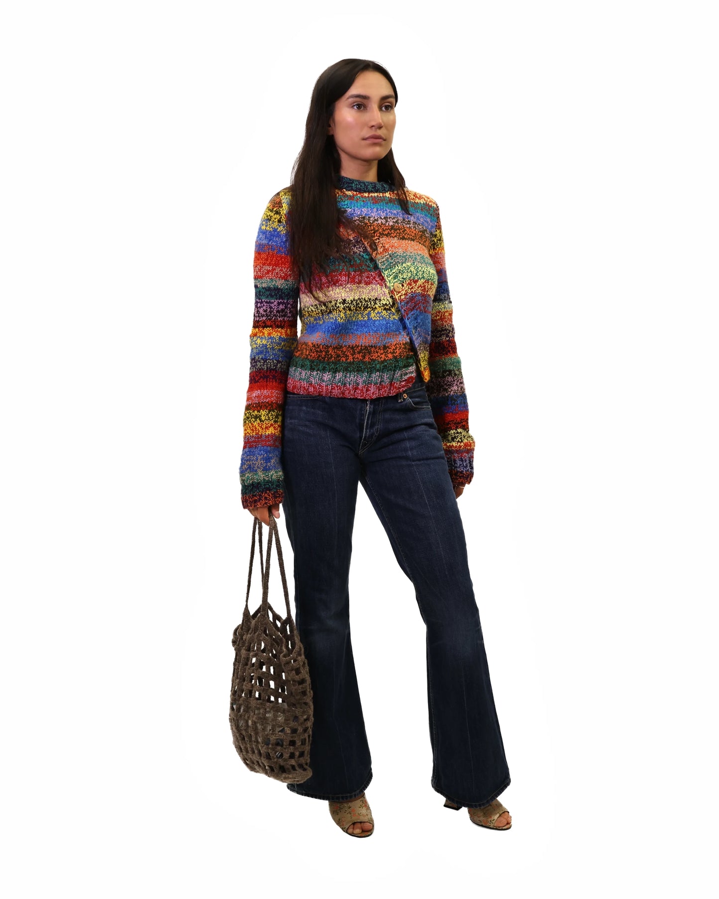 Agnesa | diagonal plain knit cardigan with various buttons