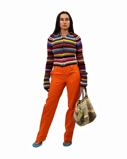 Shqipe | long turtle rib stripe knit cardigan with zip