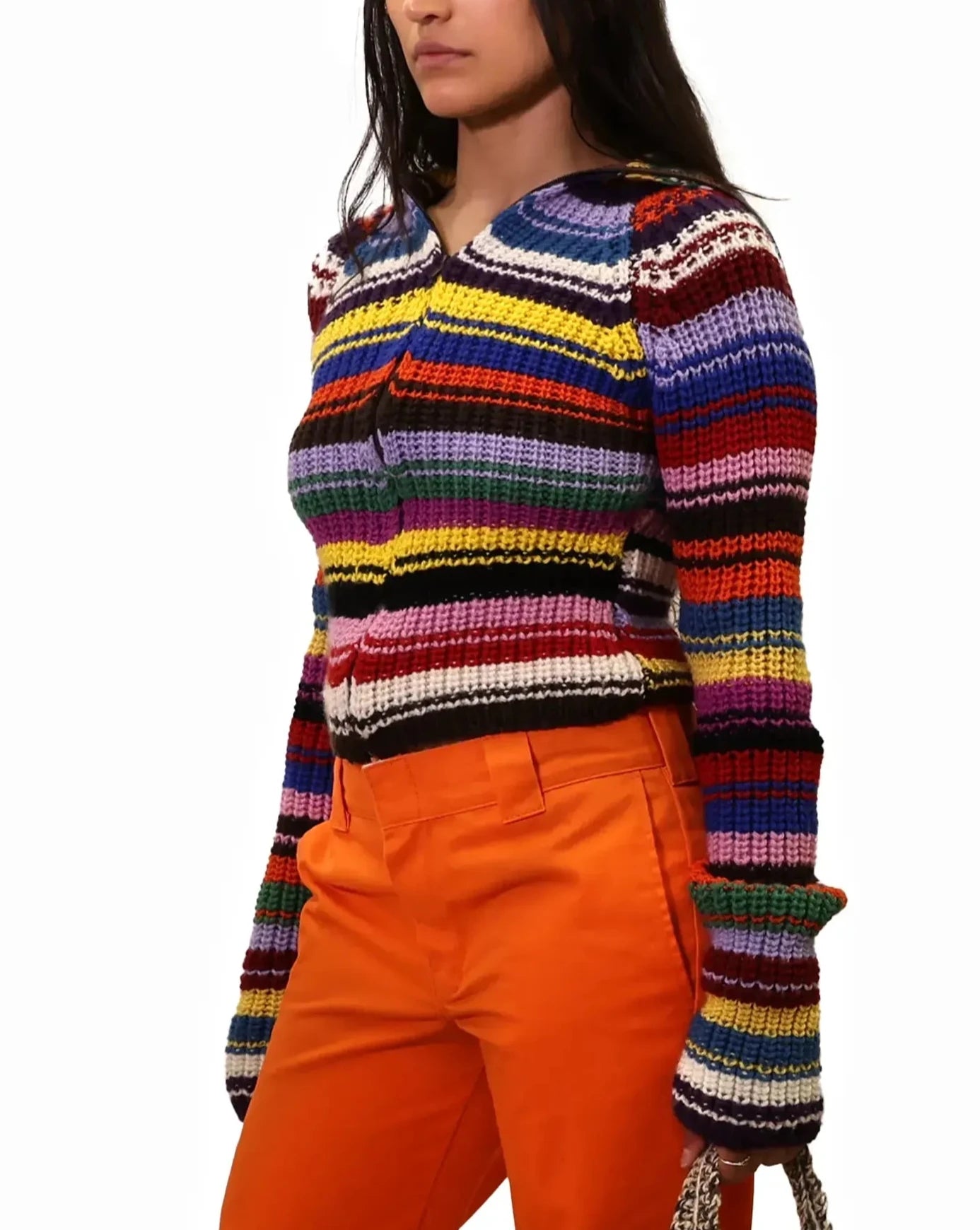 Shqipe | long turtle rib stripe knit cardigan with zip