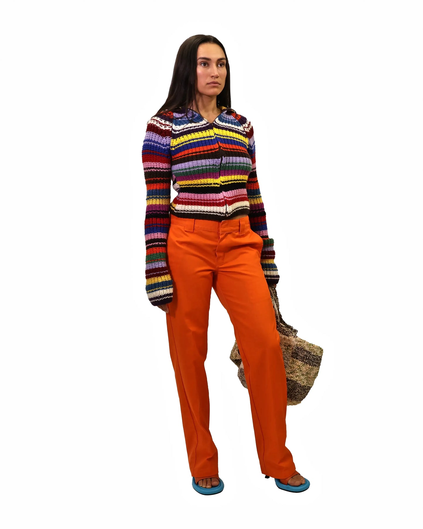 Shqipe | long turtle rib stripe knit cardigan with zip