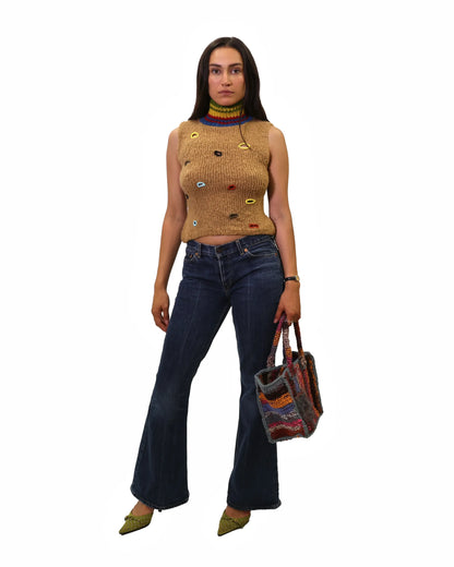 Teuta | fluffy knit turtle top with embroidered holes