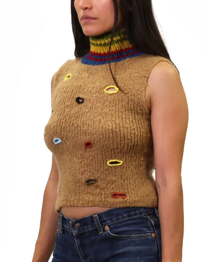 Teuta | fluffy knit turtle top with embroidered holes