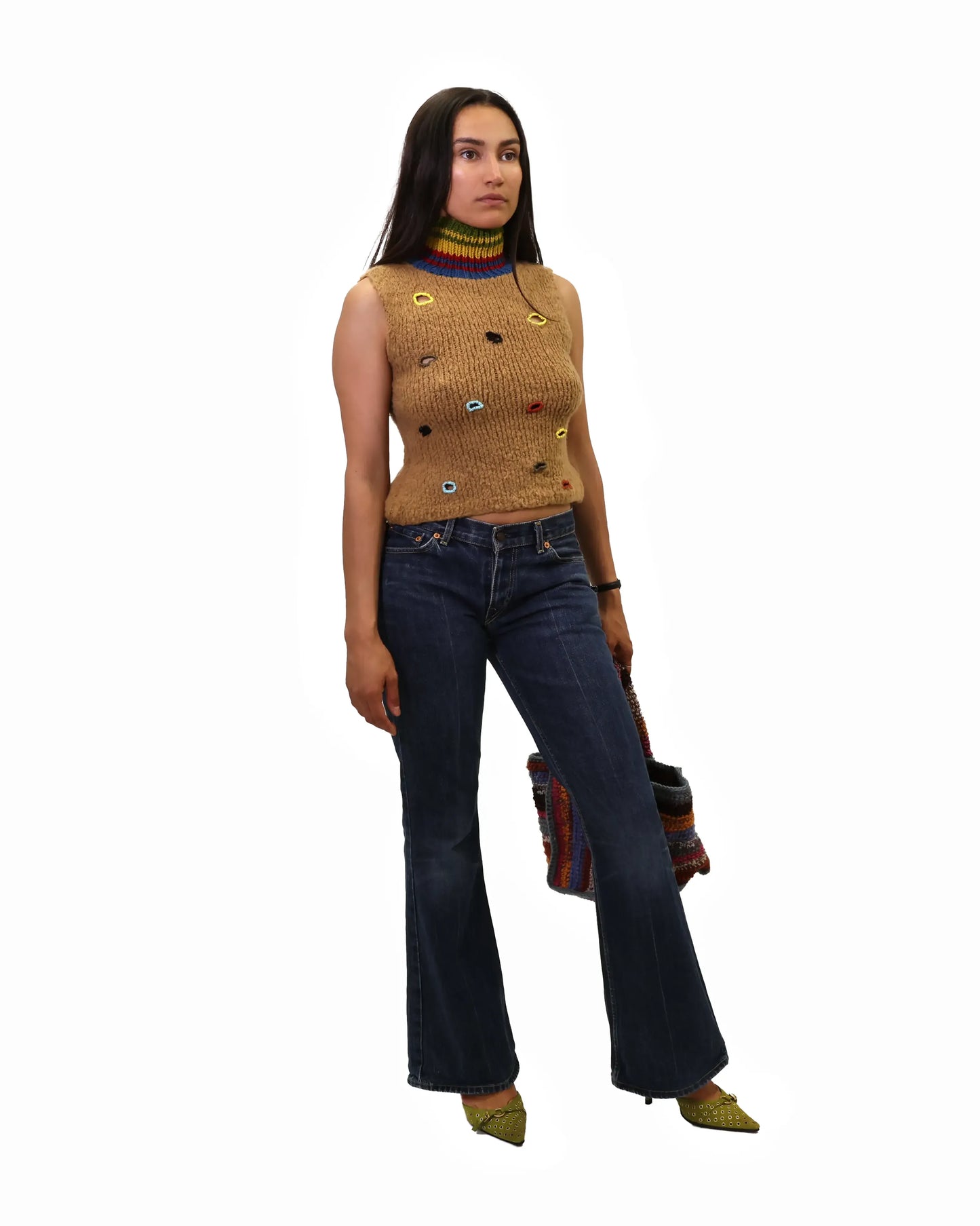 Teuta | fluffy knit turtle top with embroidered holes