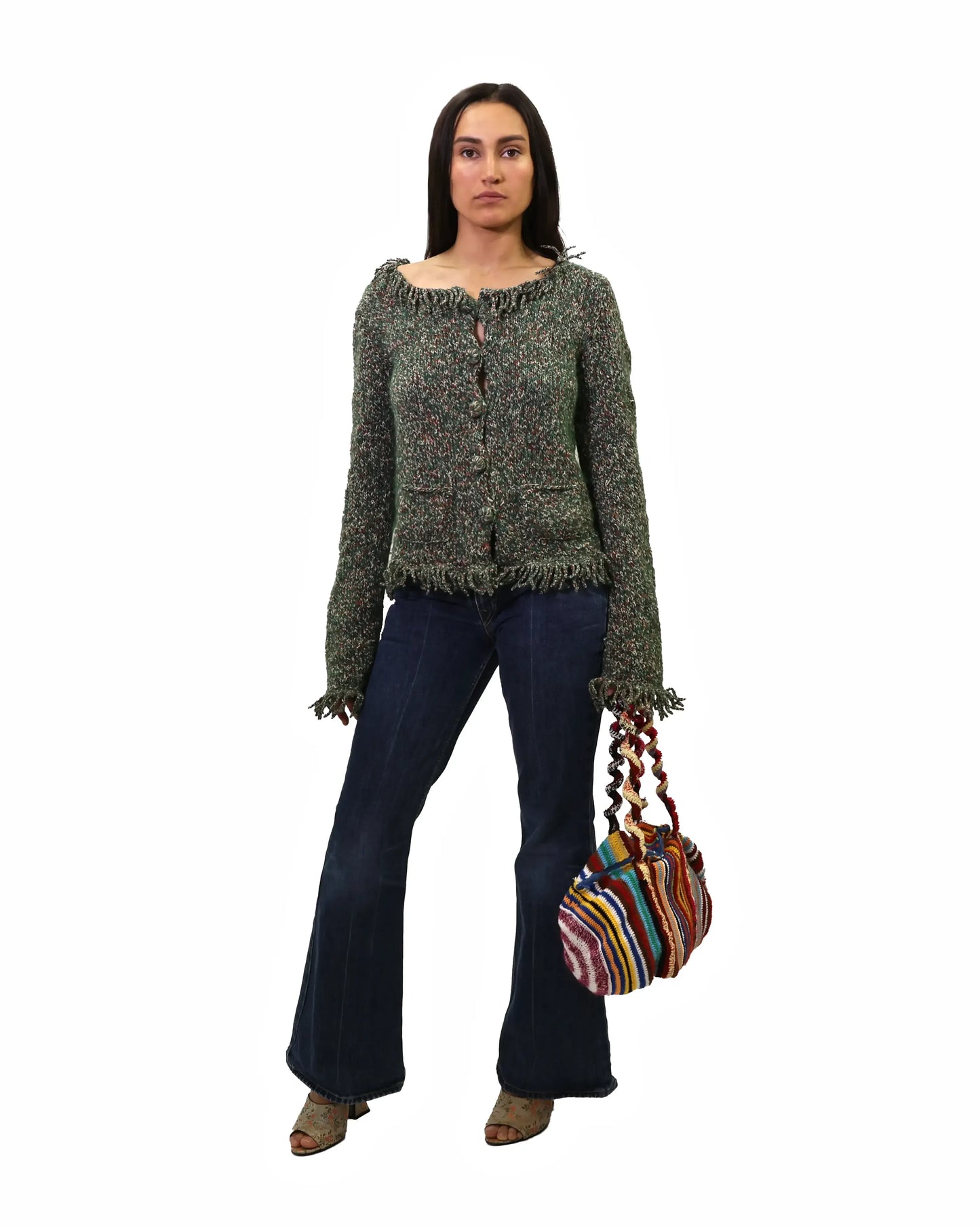 Floriana | mélange plain knit with cardigan fringes and pockets