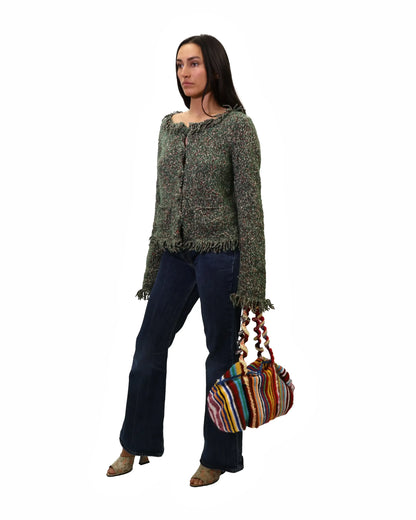 Floriana | mélange plain knit with cardigan fringes and pockets