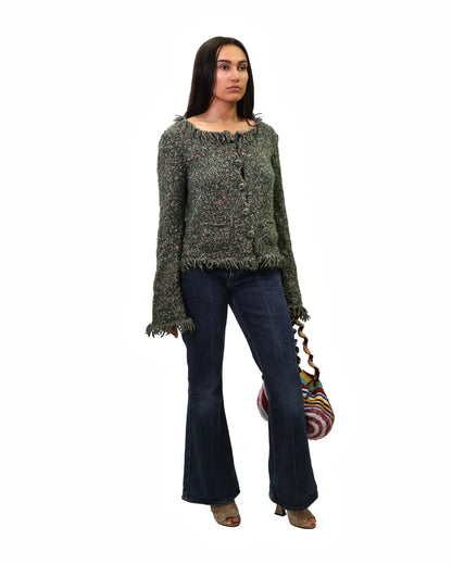 Floriana | mélange plain knit with cardigan fringes and pockets