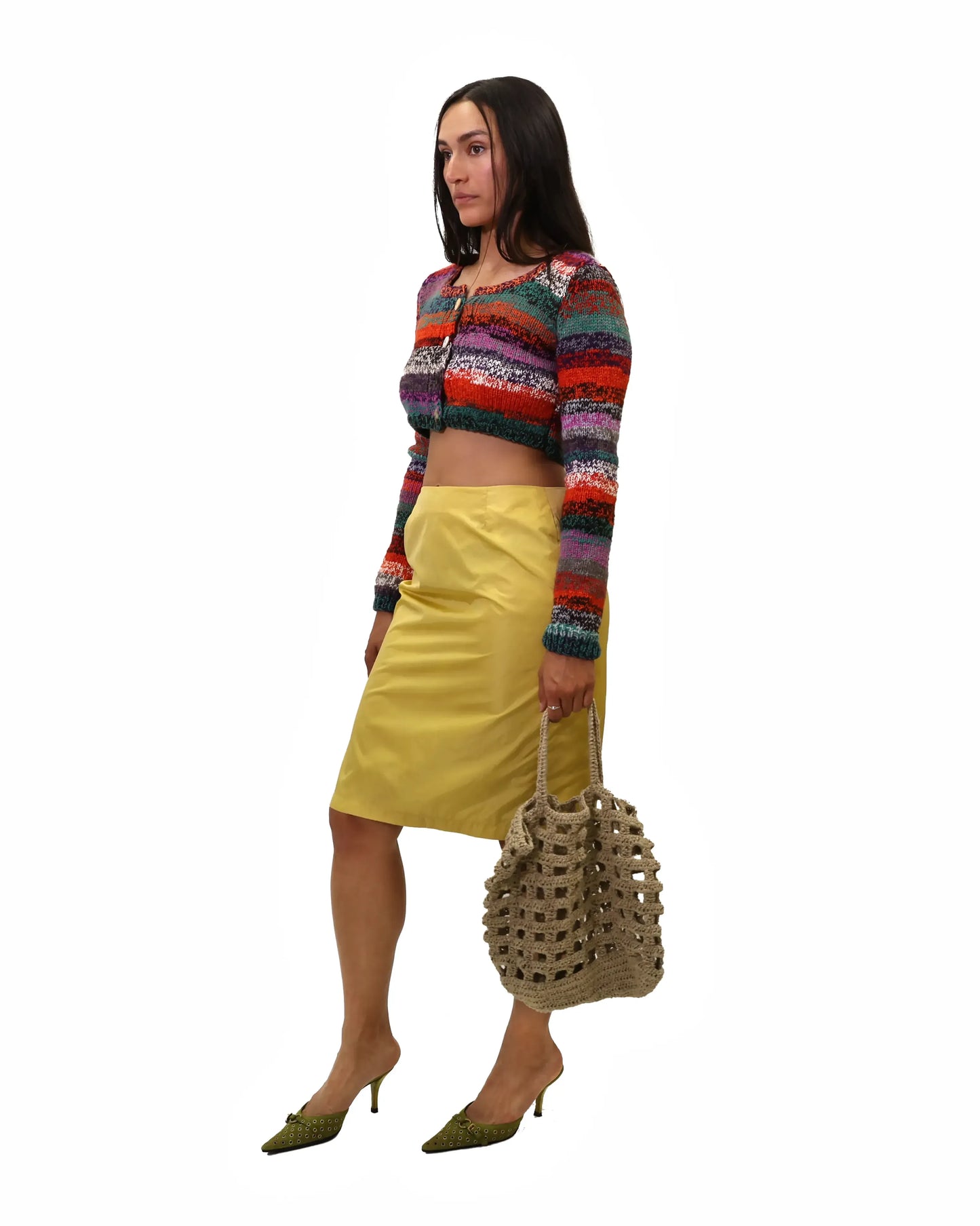 Yllka | cropped stripe plain knit cardigan with various buttons