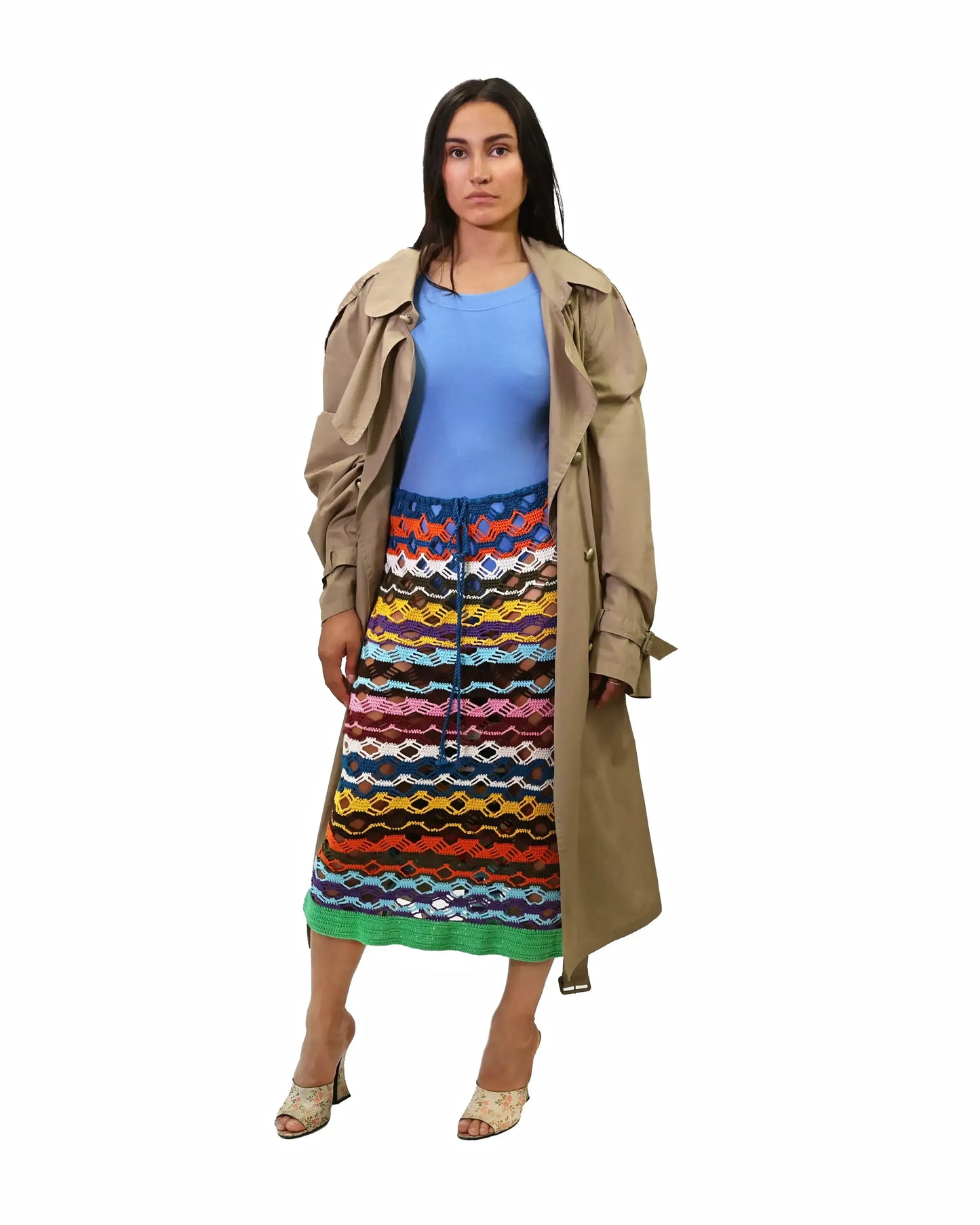 Besa | striped crochet bias vichy skirt with drawstring