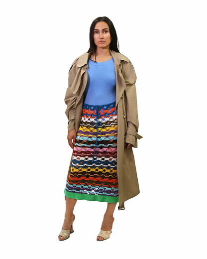 Besa | striped crochet bias vichy skirt with drawstring