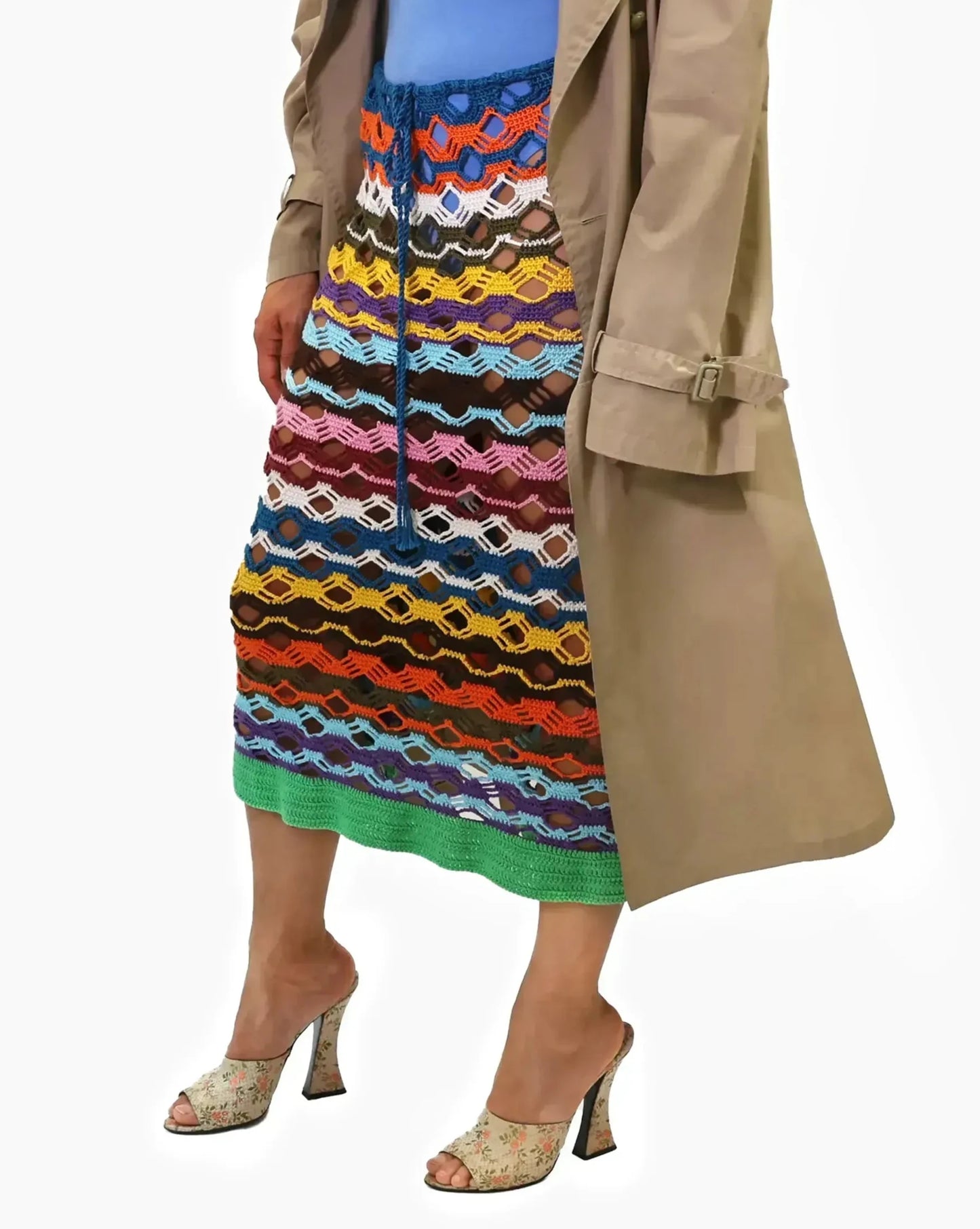 Besa | striped crochet bias vichy skirt with drawstring