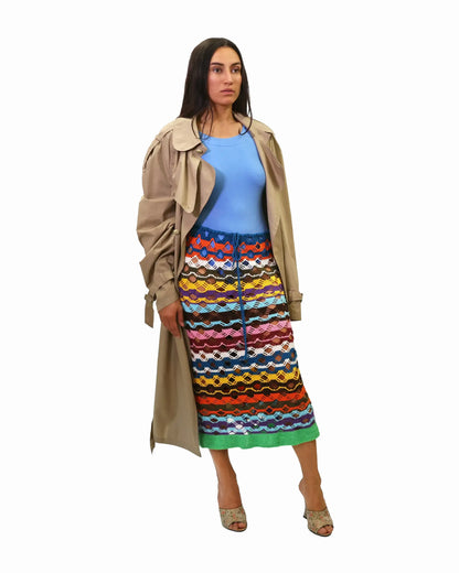 Besa | striped crochet bias vichy skirt with drawstring