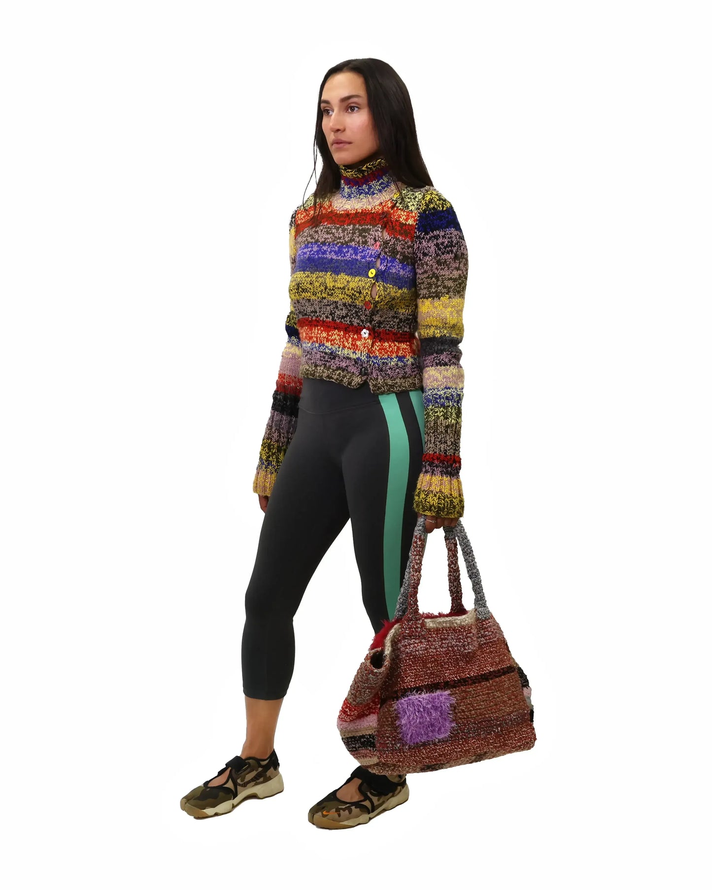 Blerta | asymmetric plain knit turtle cardigan with various buttons