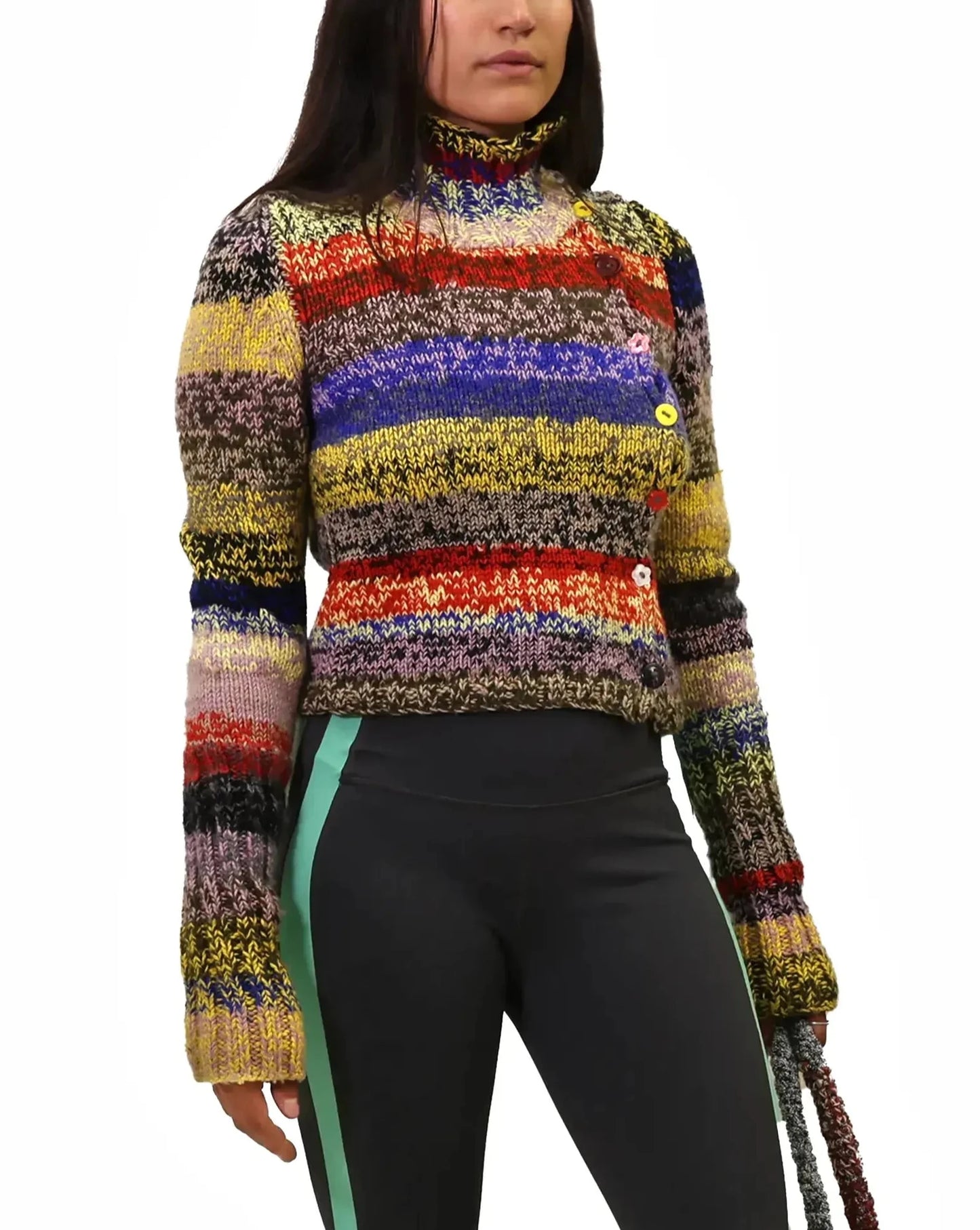 Blerta | asymmetric plain knit turtle cardigan with various buttons