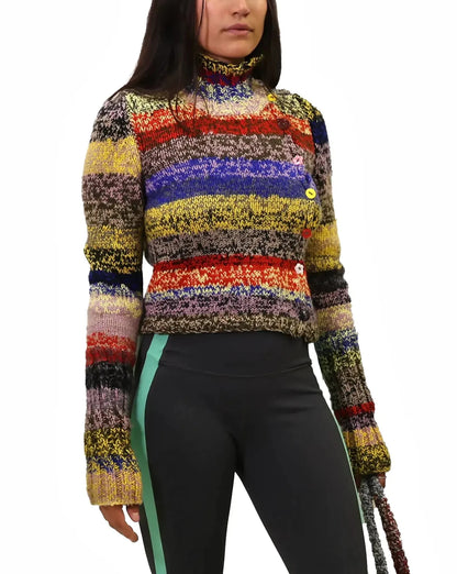 Blerta | asymmetric plain knit turtle cardigan with various buttons