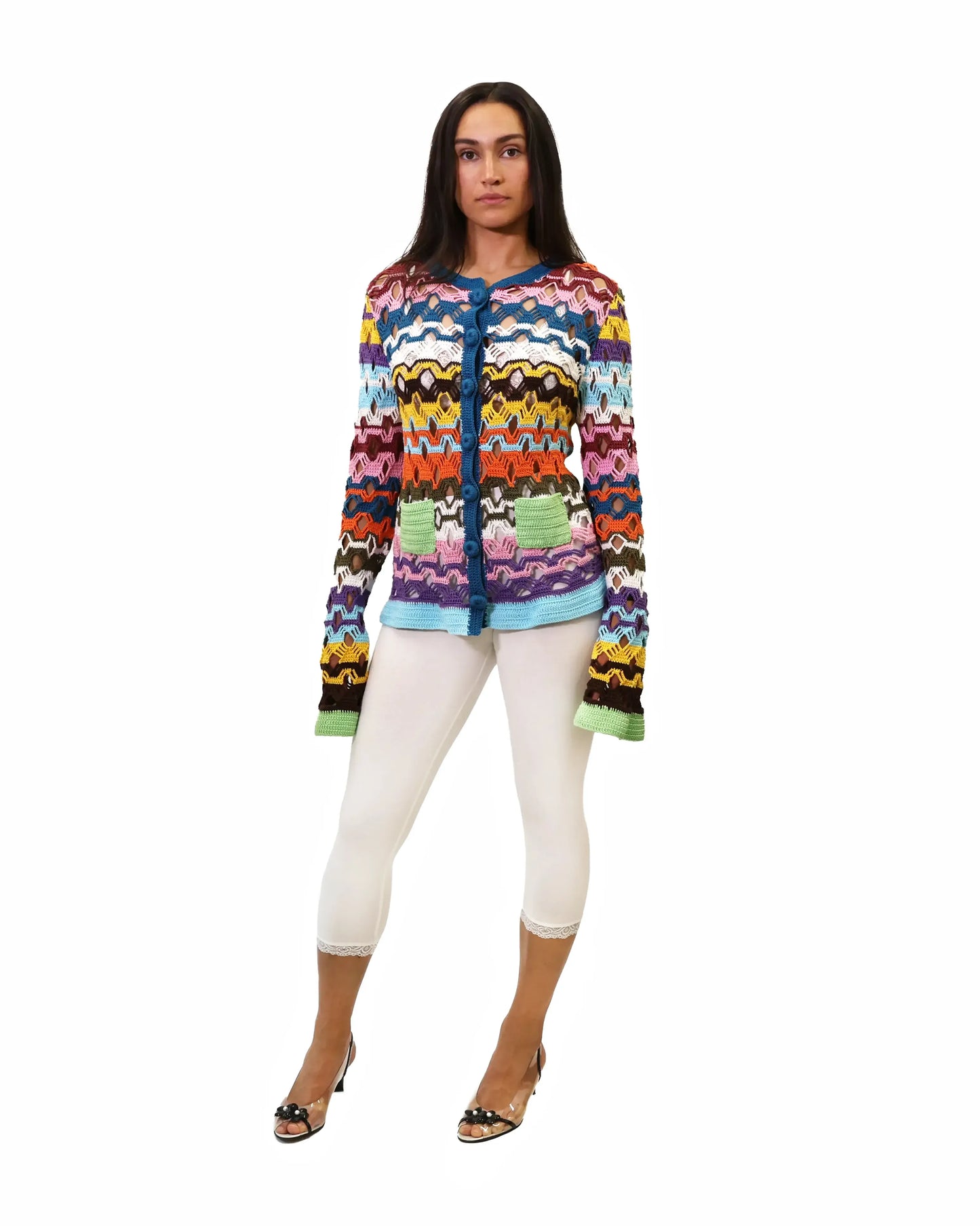 Besa | striped crochet bias vichy cardigan with matching buttons