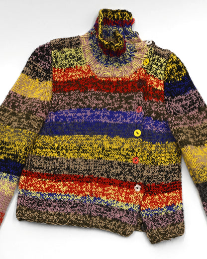 Blerta | asymmetric plain knit turtle cardigan with various buttons