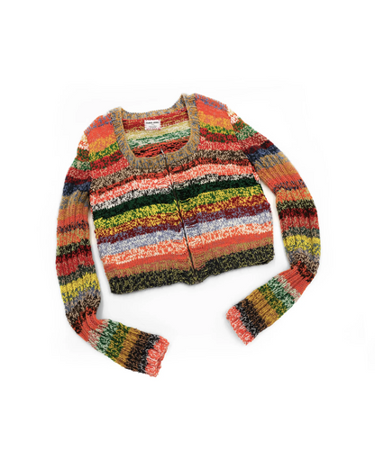 Ganimete | stripe knit cardigan with zip and wide neckline