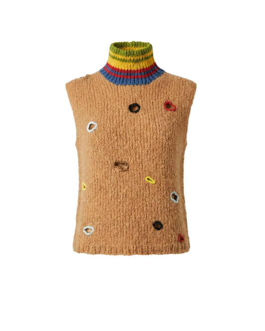 Teuta | Fluffy Knit Turtle Top with embroidered Holes