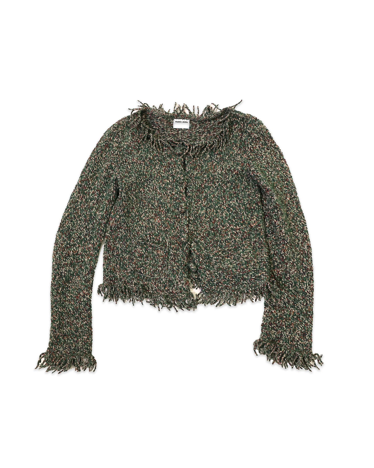Floriana | mélange plain knit with cardigan fringes and pockets