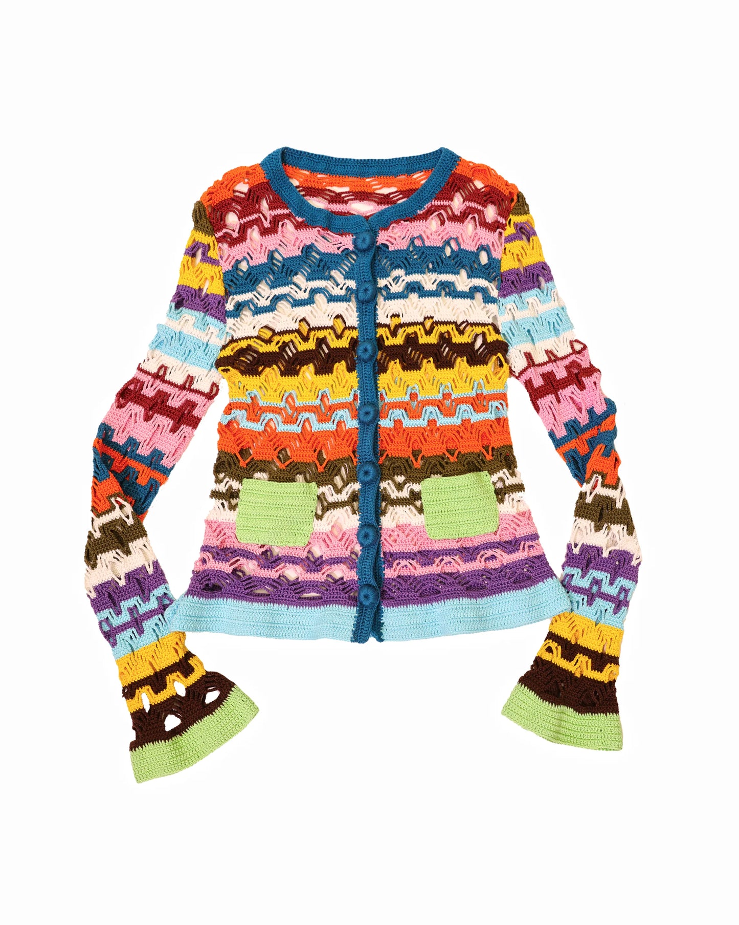 Besa | striped crochet bias vichy cardigan with matching buttons