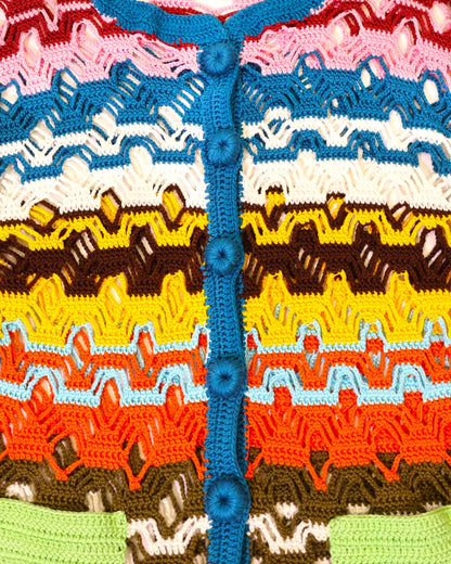 Besa | striped crochet bias vichy cardigan with matching buttons