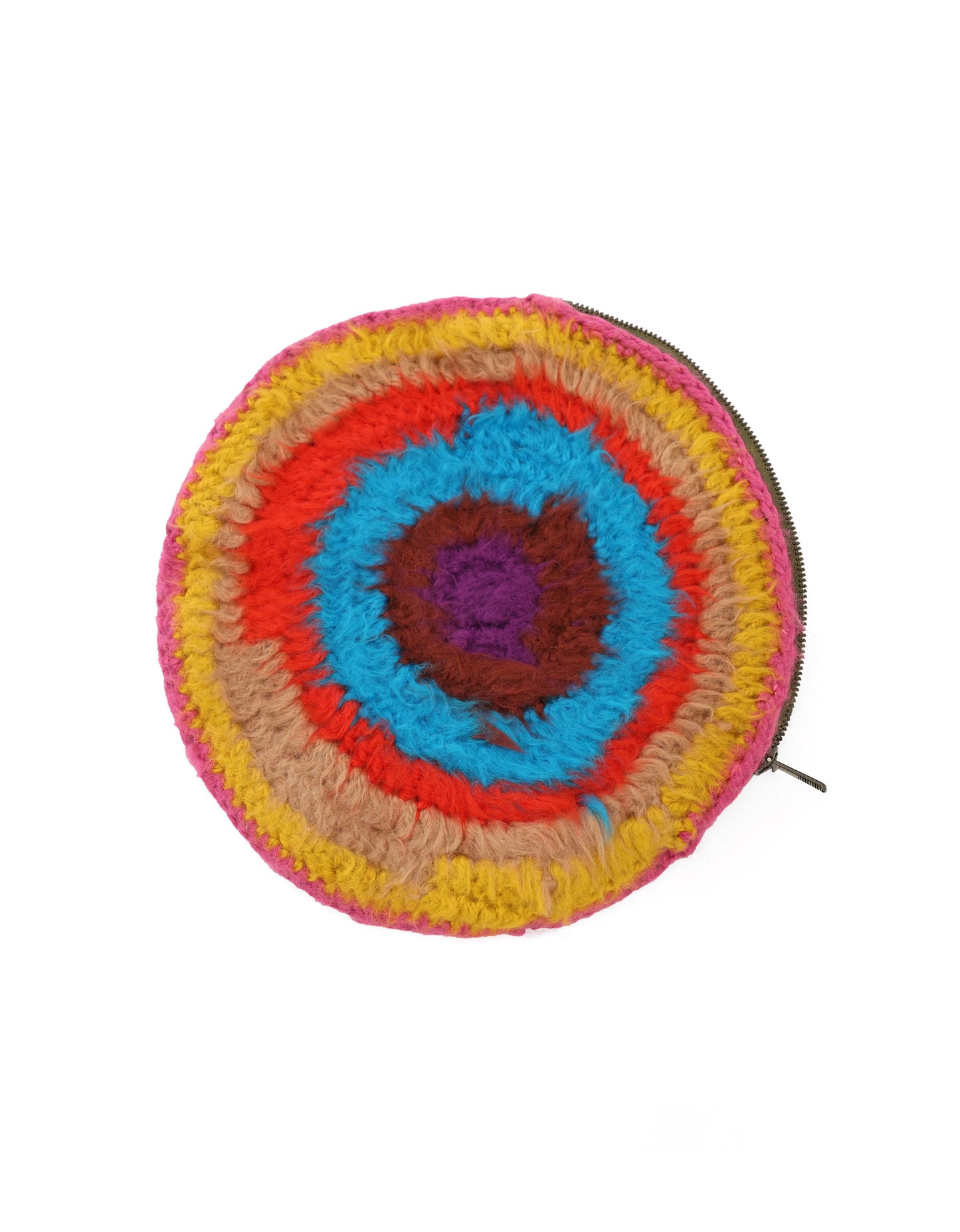 Adelina | round stripe brushed crochet clutch with zip